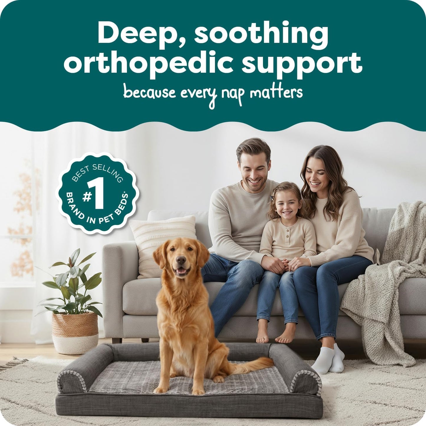 Orthopedic Dog Bed for Large Dogs W/ Removable Bolsters & Washable Cover, for Dogs up to 95 Lbs - Luxe Faux Fur & Performance Linen Sofa - Charcoal, Jumbo/Xl