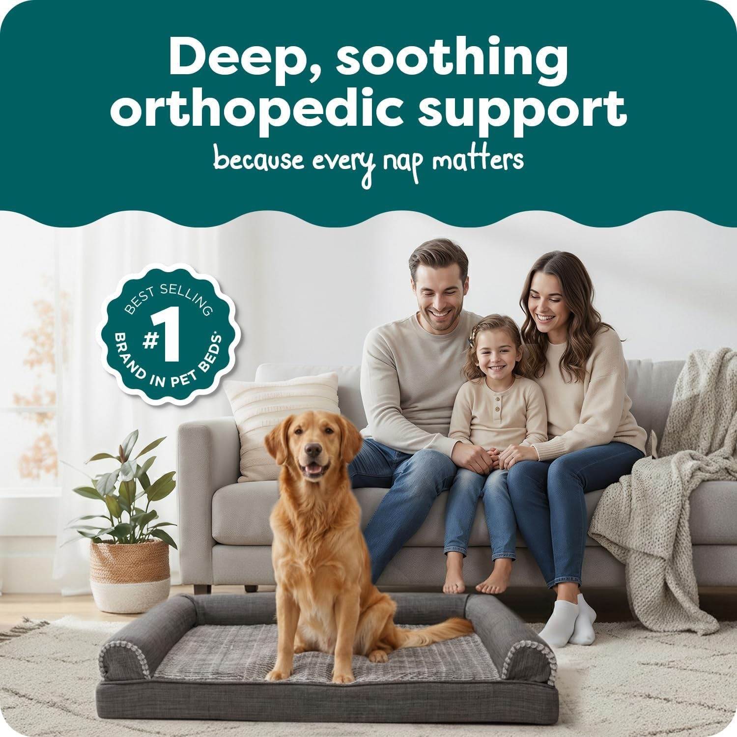 Orthopedic Dog Bed for Large Dogs W/ Removable Bolsters & Washable Cover, for Dogs up to 95 Lbs - Luxe Faux Fur & Performance Linen Sofa - Charcoal, Jumbo/Xl