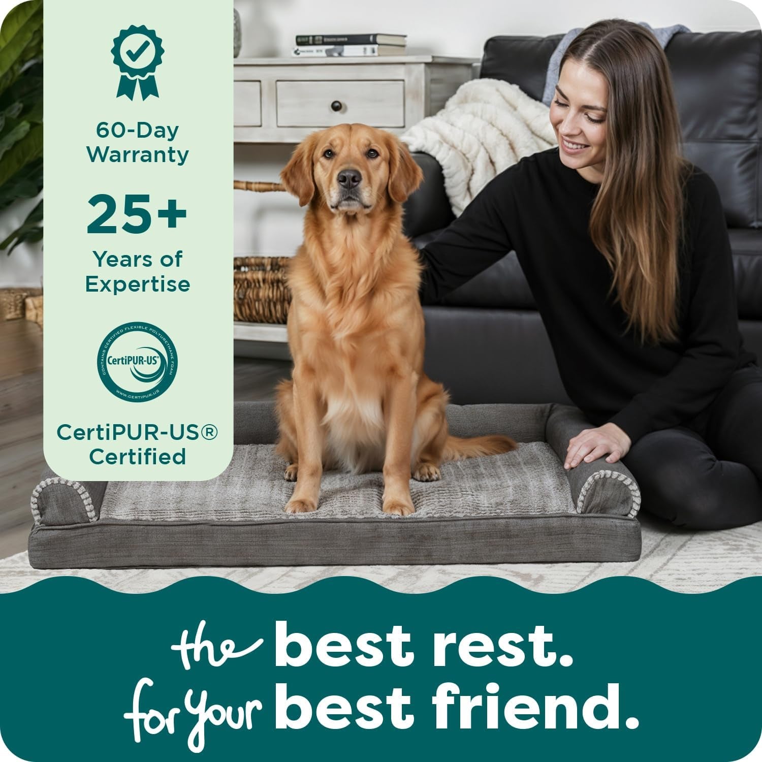 Orthopedic Dog Bed for Large Dogs W/ Removable Bolsters & Washable Cover, for Dogs up to 95 Lbs - Luxe Faux Fur & Performance Linen Sofa - Charcoal, Jumbo/Xl