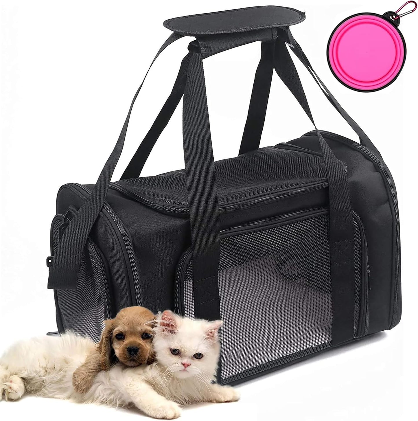 Pet Carrier Bag for Dog Cat,Portable Pet Bag Folding Fabric Pet Travel Carrier Pet Cage for Small Dog,Collapsible Puppy Messenger Pet Bags Airline Approved，Breathable & Durable,Black Color