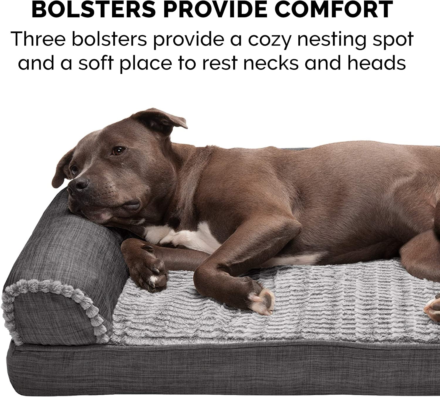 Orthopedic Dog Bed for Large Dogs W/ Removable Bolsters & Washable Cover, for Dogs up to 95 Lbs - Luxe Faux Fur & Performance Linen Sofa - Charcoal, Jumbo/Xl
