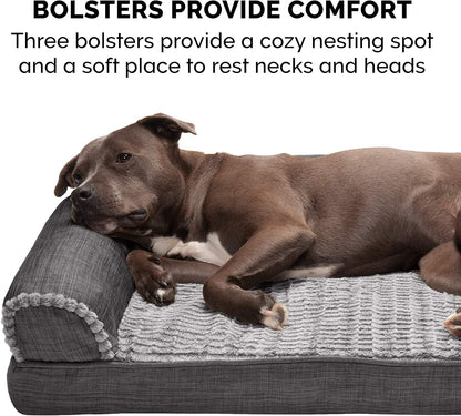 Orthopedic Dog Bed for Large Dogs W/ Removable Bolsters & Washable Cover, for Dogs up to 95 Lbs - Luxe Faux Fur & Performance Linen Sofa - Charcoal, Jumbo/Xl